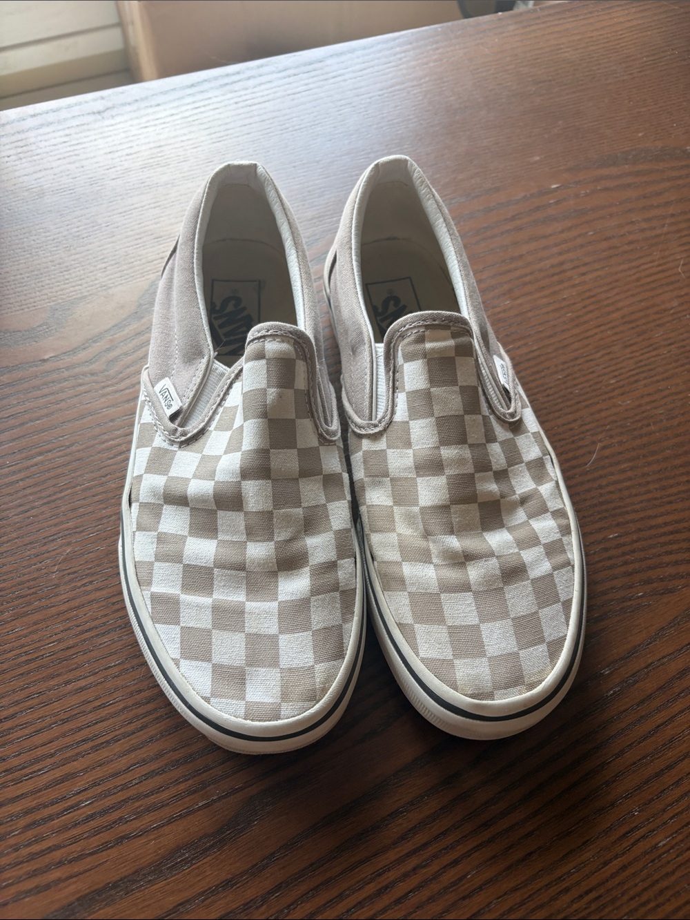Vans Slip-On Checkerboard Loafers in Beige and White